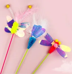 Cat Feather Teaser Wand Fun Pet Kitten Kitty Spela Toy Interactive Fishing Pole Stick Catcher Oviter med Dragonfly Butterfly
