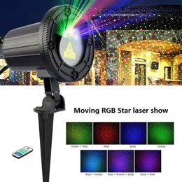 Projection Lamp RGB Laser Christmas Lights Moving Stars Red Green Blue Showers Projector Garden Outdoor Waterproof IP65 Decoration with Remote and base holder