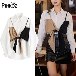 designer style bow lace up white loose turn down collar spring summer blouse tops women lady shirt casual daily clothing 210421