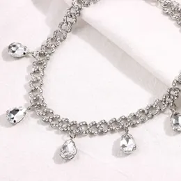 Silver Color Shiny Crystal Stone Pendant Cuban Necklaces Jewelry Women Punk Hip Hop Miami Cuban Link Chain Metal Chunky Choker Q0809