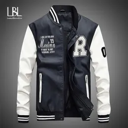 Men Leather Jacket Brand Embroidery Baseball PU s Male Casual Luxury Winter Warm Fleece Pilot Bomber Coat 211110