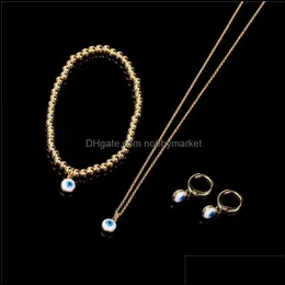 Earrings & Necklace Jewelry Sets Eyika Bohemia Turkish Blue Evil Eye Copper Beads Elastic Bracelet Women Handmade Enamel Hoop Earring Charms