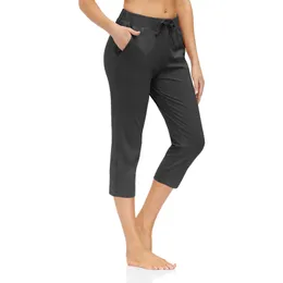 Sport Fritid Capris Women's Leggings Yoga Outfits Solid Färg Loose Running Fitness Andningsbar Hög midja Lace Up Elastic Yoga Byxor