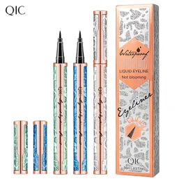 Qic防水星空アイライナー鉛筆24時間長持ちする液体ブラックアイライナーペン咲く滑らかな目の化粧道具