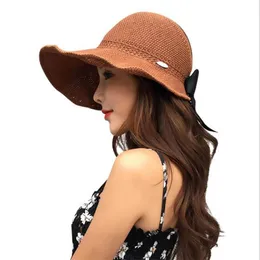 Wide Large Brim Empty Top Bow Foldble Sun Hat Outdoor Fishing Summer Hats for Women 2021 Beach UV Protection Cap