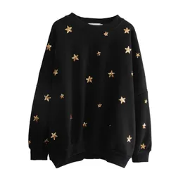 PERHAPS U Women Autumn Winter Crew Neck Black Star Sequined Bling Sweatshirts Pullovers Casual H0037 211019