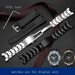 Yopo Rostfritt stålband Svart Silver Armband Special Interface för G Shock GST-W300 / 400G / B100 / W120L Silicoen Watch Chain H0915