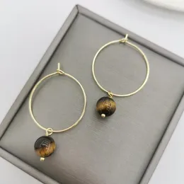 Hoop Huggie Natural Stones Geniune Faceted Tiger Göz Küpe Taşlar 14K Altın Dolu Çemberler Basit Drop Boho Kadınlar Femmes