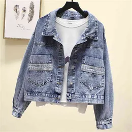 Vintage Denim Jacket Women Spring Coat Ripped Oversized Outerwear Coats Windbreaker Pojkvän Kvinna Jeans Plus Storlek 210428