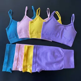 Verão 2 peças Set Women Gym Roupas Esportes Bra + Shorts Feminina Tracksuit 2 Fitness Clothing Workout