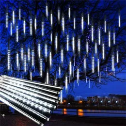 Meteor Shower Lights 30cm 8 Tubes 192 Led Falling Raindrop String Lights For Outdoor Garden Home Christmas Wedding Party Decor 211104
