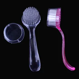 Round Head Nail Art Powder Dust Remover Cleaning Brush with Clear Plastic Long Handle Cover Scrubbing Pedicure Manicure