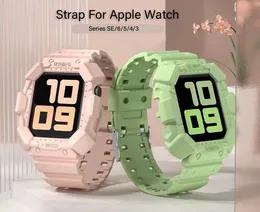 Caso + Transparent Silicone Correias Sports Band para Apple Watch 44/42/40 / 38mm Strap Pulseira Iwatch Series SE 6 5 4 3 Camuflagem Watchband