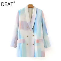 [DEAT] Women Contrast Color Double Breasted Blazer Lapel Long Sleeve Loose Fit Jacket Fashion Spring Autumn 1866 210928