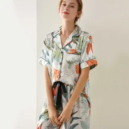 Lisacmvpnel夏の印刷パジャマ女性シルクスーツ半袖ズボン緩いハイアーカイブスリープ310622