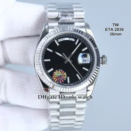 TW New 36mm Watch ETA 2836 118239 Black Dial Automatic Womens Watch Sapphire Week Date Ladies FashionWatchesステンレス鋼ブレスレット