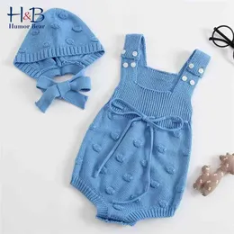 Baby Romper Ubrania Wiosna Handmade Sweter + Czapki 2 sztuk Born Innvant Dzianiny Kombinezon 210611
