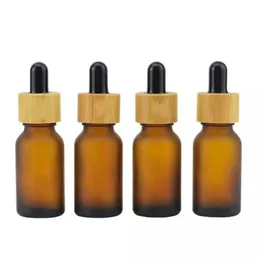 5ml ~100ml Empty frosted amber glass bottle dropper with bamboo cap 1oz wooden essential oil bottles 50ml