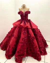 Red Quinceanera Dresses Ball Gown For Sweet Girls Beaded Sequins 3D Flowers Birthday Party Princess Prom Dress Robes De Soirée