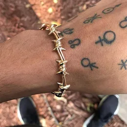 男性バングルオープンカフツイストソーンワイヤーPULSERAチタンスチール幾何学的なブレスレットバングル17-19cm有刺鉄ジュエリーヒップホップバングルQ0722