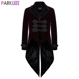 Herren Luxus Stickerei Steampunk Jacke Tailcoat Halloween Kostüme Viktorianischer Mantel Gothic Cosplay Vintage Gehrock Uniform 210522