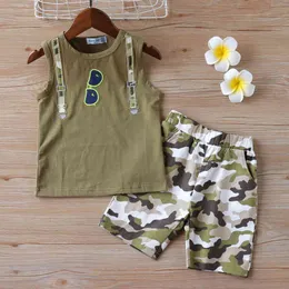 Summer Boys Clothes Sets Cotton Pattern Sleeveless T-shirt+Camouflage Shorts 2 Suits Fashion Boy ClothesFor Kids Clthes 210515