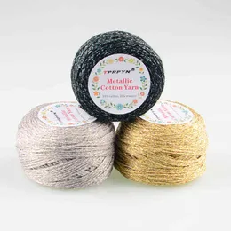 1PC TPRPYN 50g 100M Metallic Cotton Yarn For Knitting Crocheting Knitted DIY Hollow Yarns crochet metallized Line threads Hand Knit Y211129