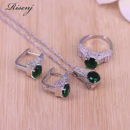 Risenj Factory Directly Sales Top Quality Many Colors Round Hoop Earrings Ring Necklace With Pendant Bridal Jewelry H1022