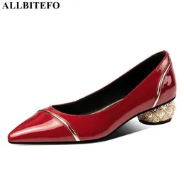 Allbetefo Size 34-42ビーズヒールデザイン天然本物のレザー女性ヒールシューズファッションハイヒールの靴Talons Hauts Femme 210611