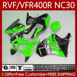 Wróżki Zestaw do Hondy VFR400 R RVF400R NC30 V4 1989 1990 1991 1992 1993 79NO.122 RVF VFR 400 RVF400 R 400RR VFR 400R VFR400RR Zielony Czarny 89-93 VFR400R 89 90 91 92 93 Ciało