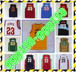 Em estoque NCAA Stitched LeBron 6 James Jerseys Retro Red Blue Black White College James Basketball University Shirt Short