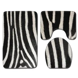 Leopard Animal Tiger Printing Non-slip Three-piece Zebra Toilet Seat Cover Bathroom Carpets Cover Floor Mat Bathroom Decor 210622