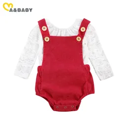 0-18m Christmas infante nascido bebê menina roupa conjunto branco rendas romper vermelho corduroy outfits outono bebê roupas 210515