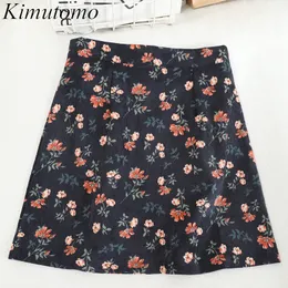 Kimutomo Gonna floreale vintage Donna Primavera Autunno Stile francese Donna Vita alta Minigonna selvaggia A-line Outwear Elegante 210521