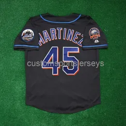 Мужчины женщины молодежная вышивка Pedro Martinez 2008 Ши -стадион Black Jersey все размеры