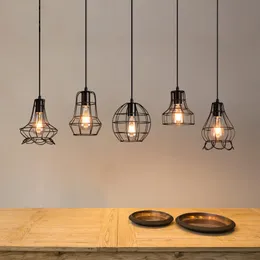 Retro industrial geometric black LED iron pendant lamps indoor lighting lights corridor restaurant bedromm bedside coffer hanging lamp