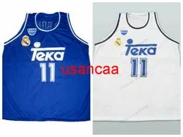 مخصص Retro Arvydas Sabonis #11 Teka Basketball Jersey Madrid Sitched Blue White Size S-4XL أي اسم ورقم قمصان