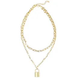 Fashion Gold Color Zinc Alloy Necklace For Women Lock Shape Double Layer Pendant Jewelry Girl Birthday Gift Necklaces