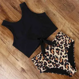 Hög midja baddräkt bikini push up swimwear kvinnor sexig baddräkt kvinnlig väst set leopard simma beachwear 210702