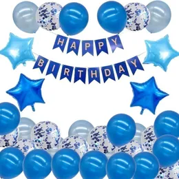 Dark Blue Aluminum Film Pearlescent Balloons Birthday Banner Combo Set Party Decoration 39 Piece Set