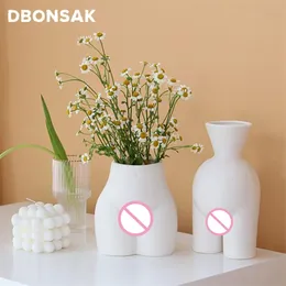 Ceramiczna sztuka Kwiat Doniczka Kobieta Tyłek Wazon Rzeźba Rzemiosło Home Decor Salon Rooko Ganek Układ Ornamenty 211130