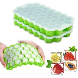 37 Bricka Honeycomb Ice Cube Mold Matkvalitet Flexibla Silikonformar DIY Popsicle Maker för Whisky Cocktail Kök Tillbehör