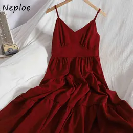 Neploe V Neck sem mangas camis ombro strapless vestido mulheres cintura alta quadril uma linha longa vestidos verão prego de férias roube 210510