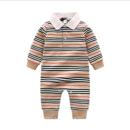 Roupa infantil bebê menino menina macacão macacão peça única manga longa 100% algodão roupas 1-2 anos tricô lapela listrada