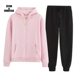 2020 Tracksuit Zipper Hooded 2 pcs Cotton Outdoor Clothing Sports Running Couple Spring Suit hoodie Dance Group clothes X0610