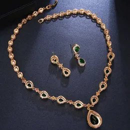 Bettyue Nuovo Arrivo Elegante Colore Verde Zircone Cubico Orecchino E Collana Donne Nobile Colore Oro Set di Gioielli Regalo Della Festa Nuziale H1022