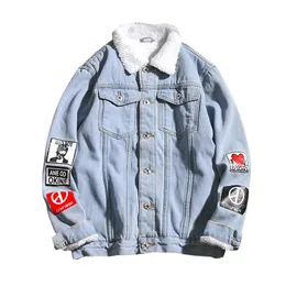 Herrjackor Herr Jacka Kappa Trendig Varm Fleece Tjock Denim 2021 Vintermode Herr Jean Ytterkläder Man Cowboy Plus storlek 5XL