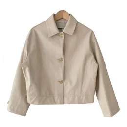 Women PU Faux Leather White Beige Black Jacket Turn Down Collar Outwear Button High Street C0340 210514