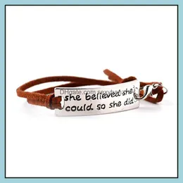 Charm Believed Cod So She Did Bracelets Inspirational Word Charms Braided Leather Bangle For Women&Men Jewelry Amazing Grace Gifts Drop Deli