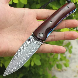 Till salu Damaskus Folding Kniv VG10 Damascuss Stålblad Rostfritt stålplåt + Rosewood Handtag EDC Pocket Presentknivar